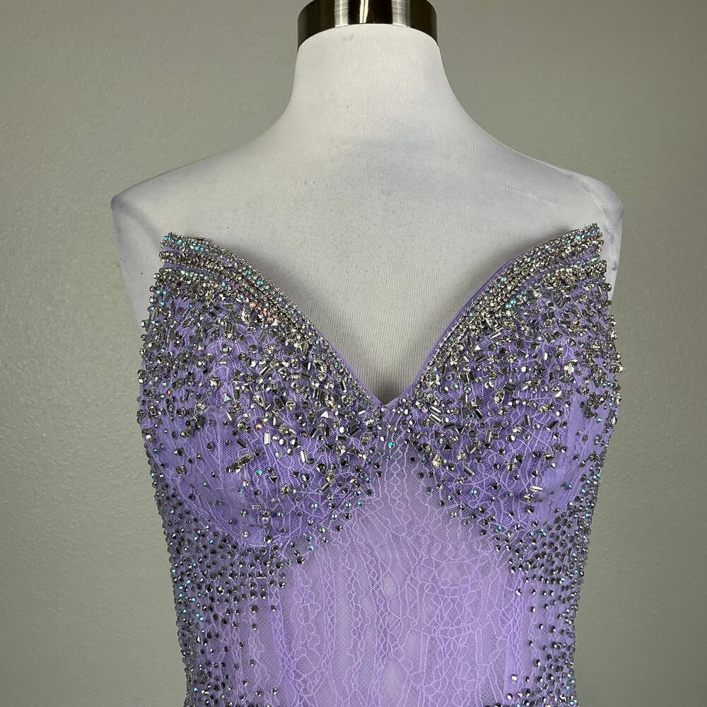 Jovani 5503 Beaded Lace Strapless Mermaid Evening Gown Lilac Purple Size 6 Dress - Picture 8 of 11